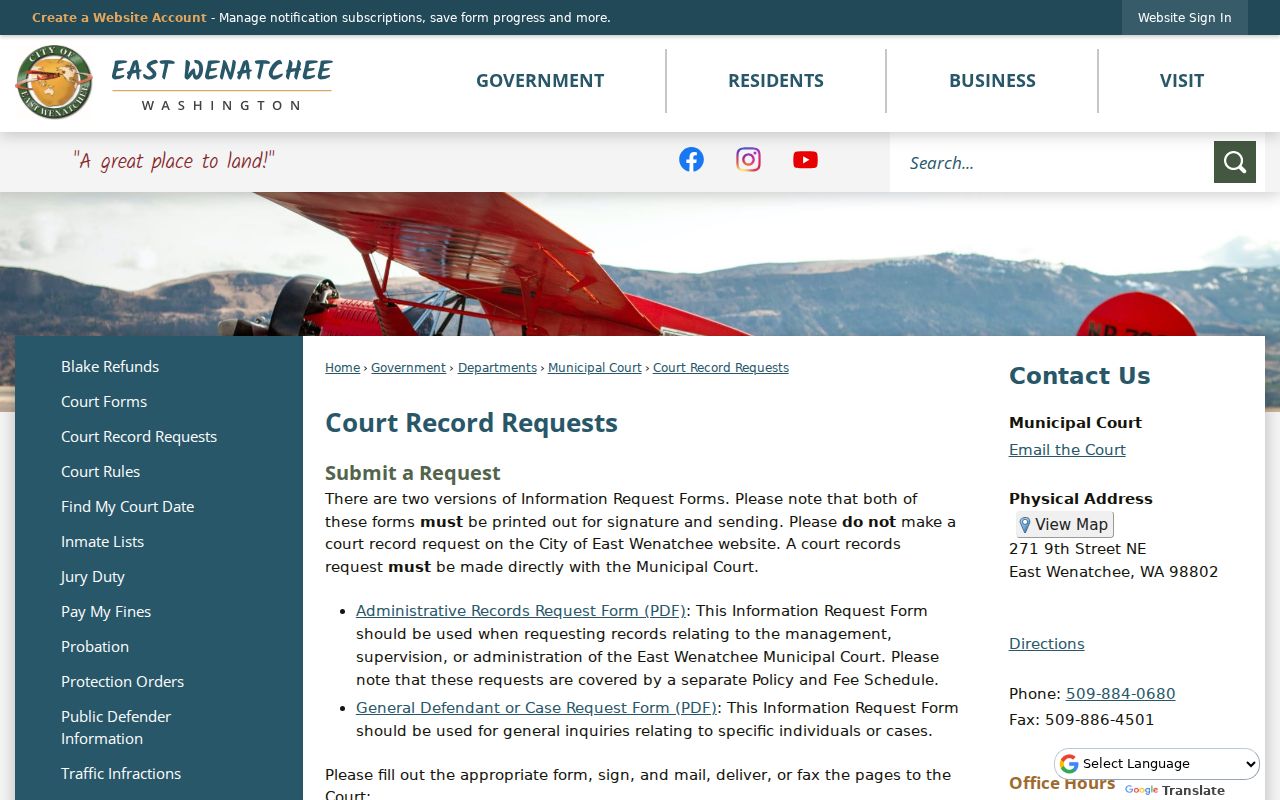 Douglas County court record request information for East Wenatchee Municipal Court