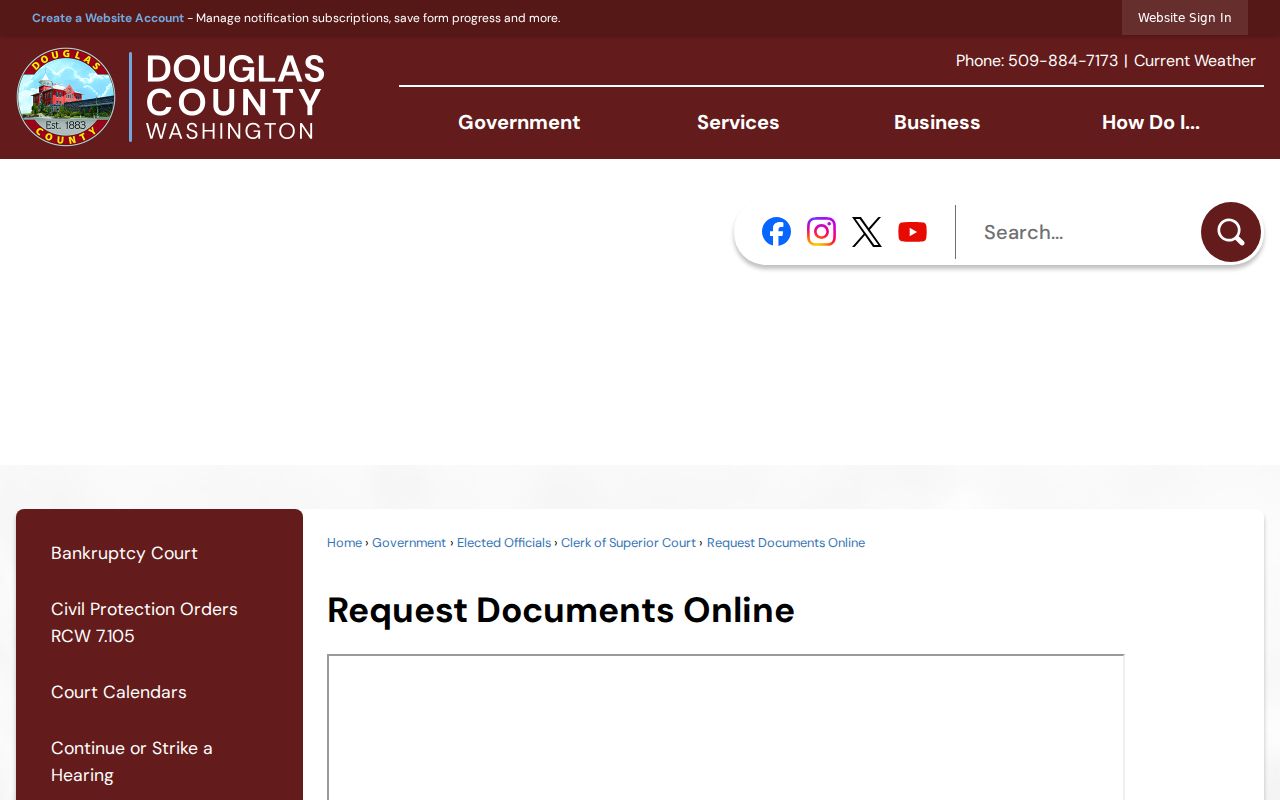 Douglas County court record online document request page