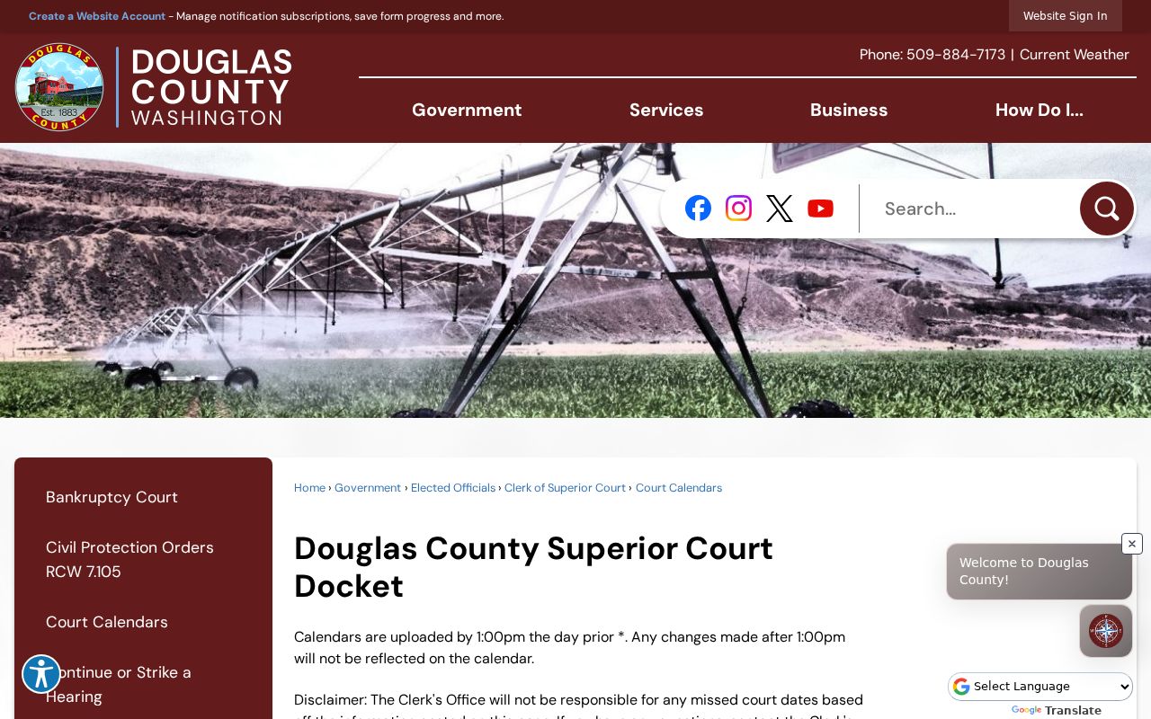 Douglas County court docket weekday calendar and posting notice